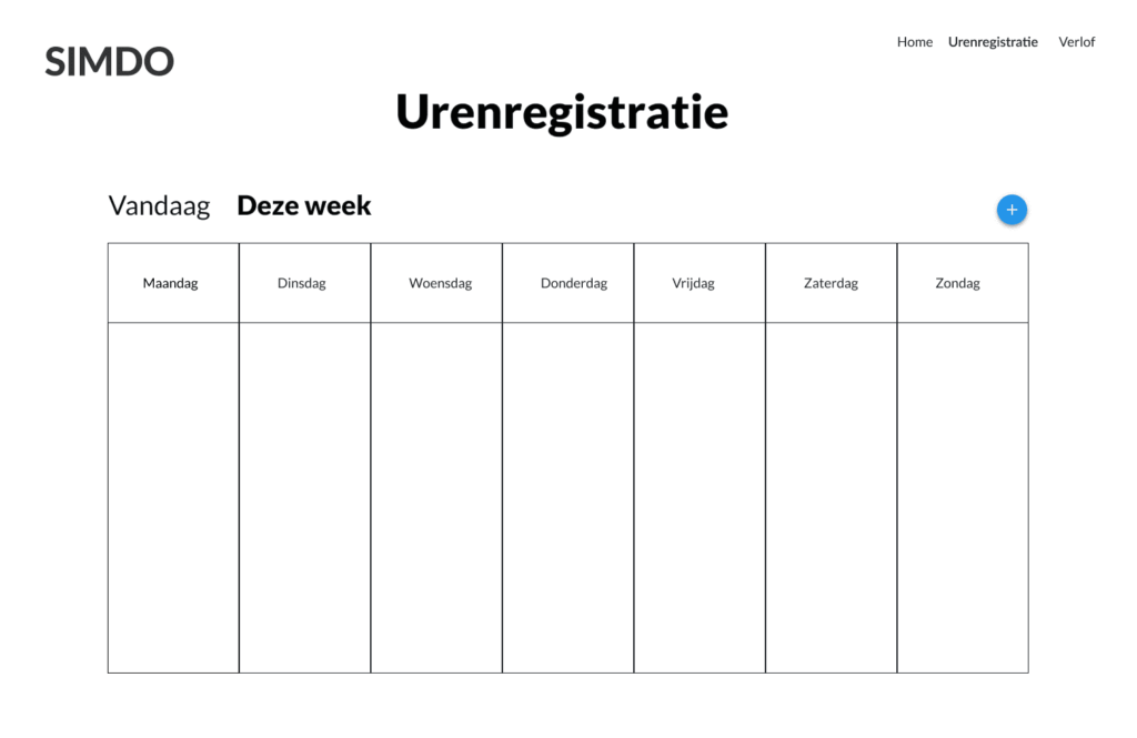 Eerste wireframe van het urenregistratiesysteem voor SIMDO.