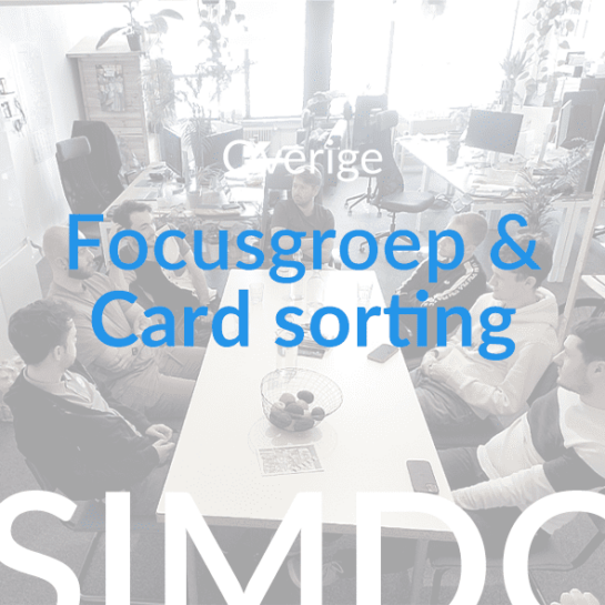 Mijn collega's van SIMDO zitten aan tafel en voeren samen de focusgroep & card sorting uit. Ik sta rechtsonder in de hoek.