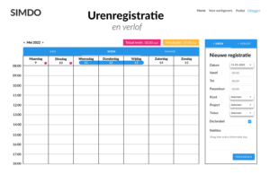 Uit wireframes: urenregistratie kalender week