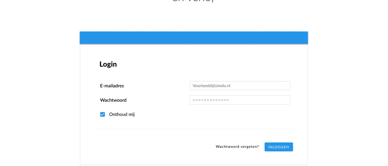 Inlog pagina wireframe
