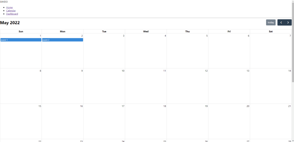 Ik ben begonnen met development. Op de afbeelding zie je een eerste versie van de kalender.