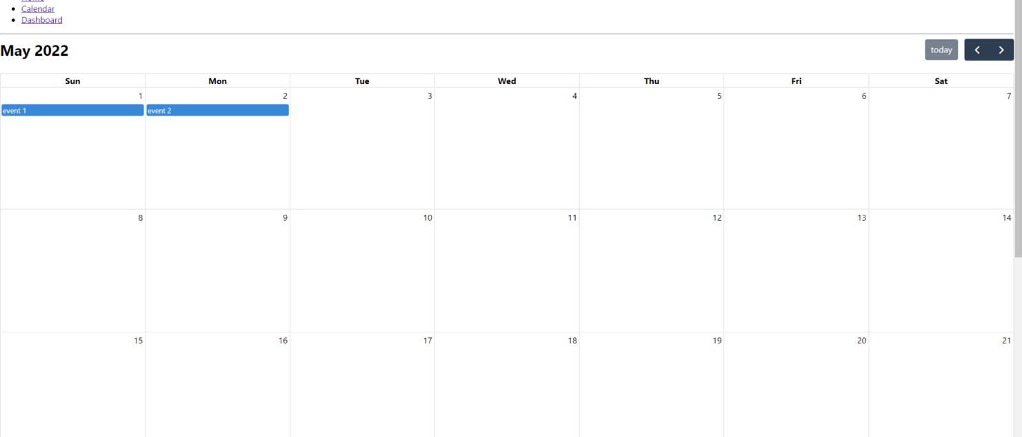 Ik ben begonnen met development. Op de afbeelding zie je een eerste versie van de kalender.