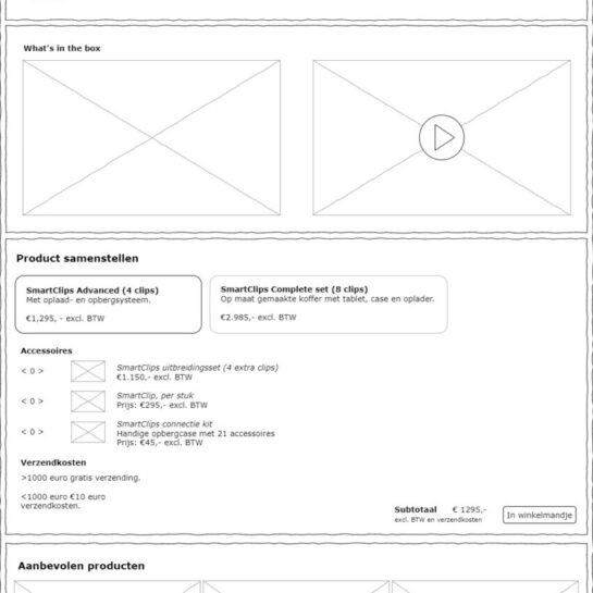 Wireframes van product optie 2 versie 2